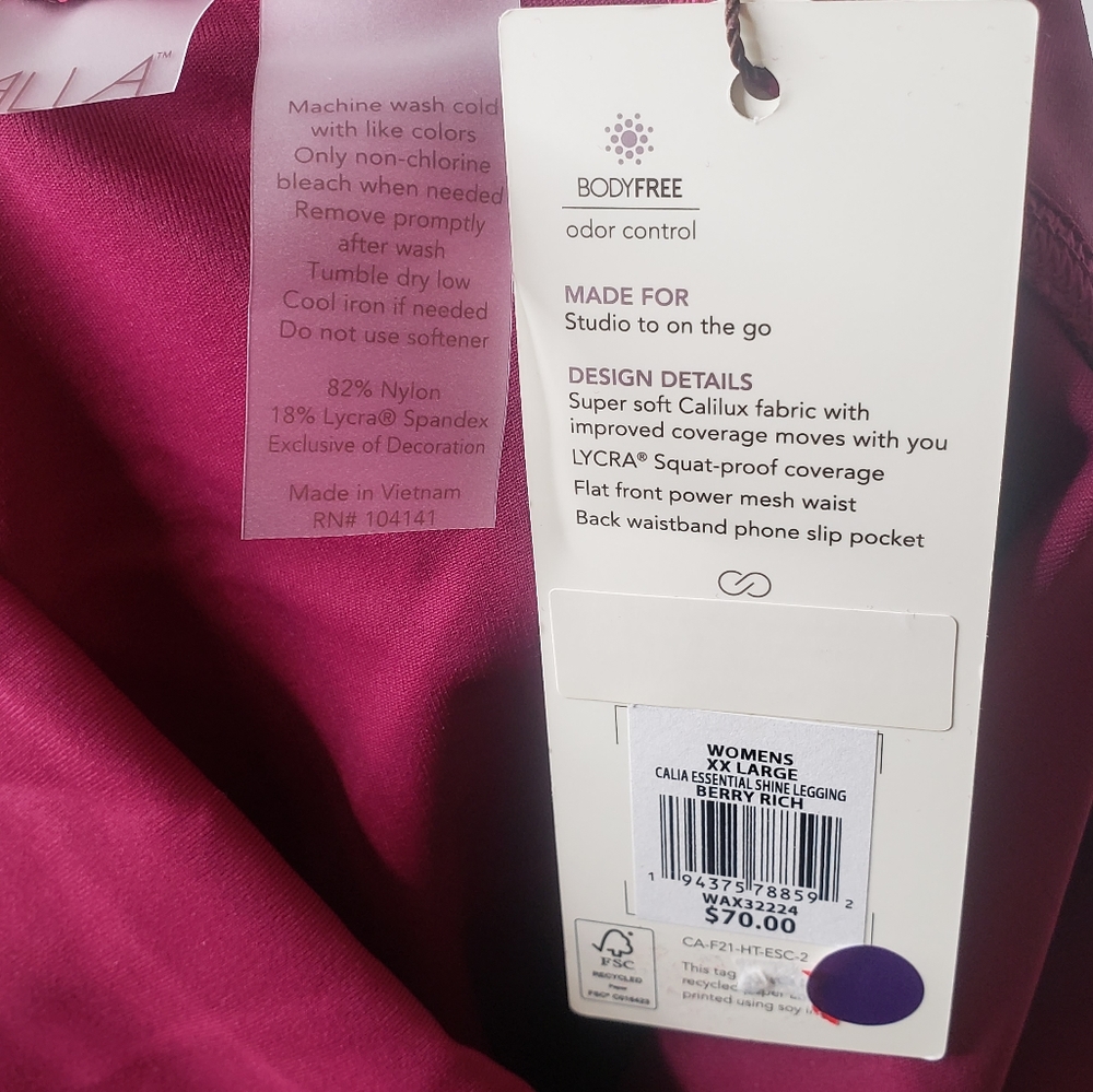 CALIA essential shine leggings tights high rise berry rich pink full length New - Picture 9 of 10